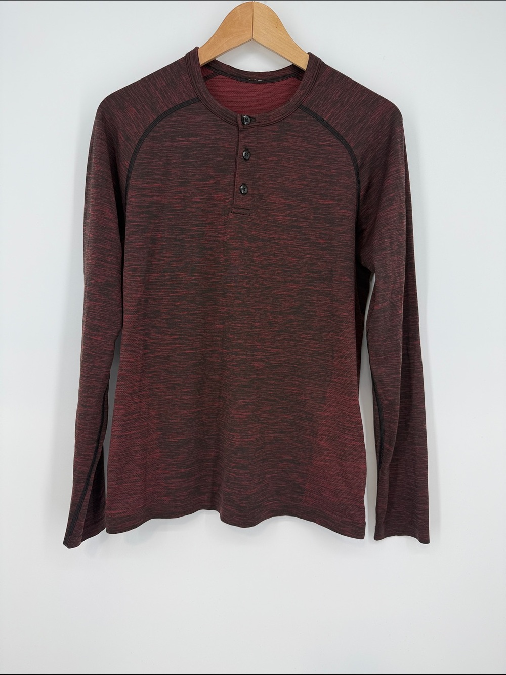 Lululemon Men's Long-Sleeve Henley Shirt - Maroon Size Small